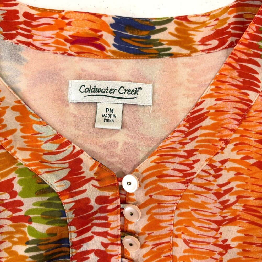 Coldwater Creek Silk Blouse Orange Rainbow Top Pm… - image 7